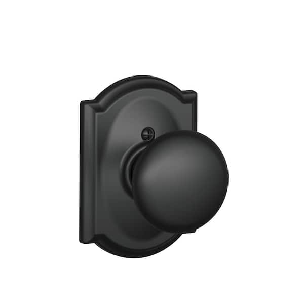 Plymouth Matte Black Dummy Door Knob with Camelot Trim