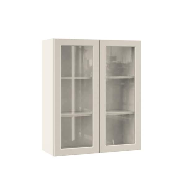 Hampton Bay Designer Series Melvern 30 in. W x 12 in. D x 36 in. H Assembled Shaker Wall Kitchen Cabinet in Cloud with Glass Door