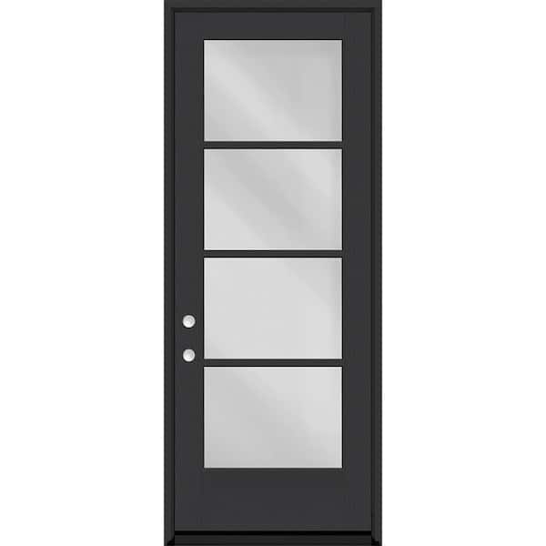 Legacy 32 in. x 96 in. Icon 4-Lite Modern Clear Glass RHIS Black Fiberglass Prehung Front Door with 6-9/16 in. Jamb