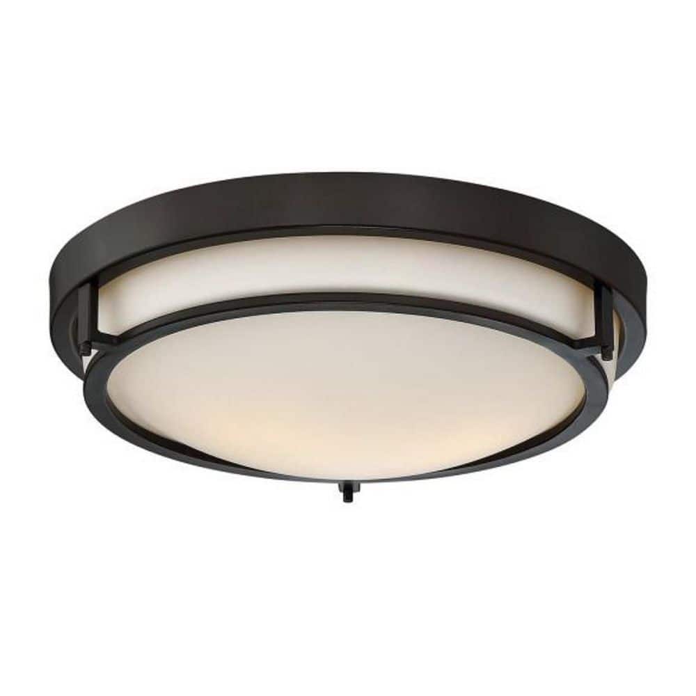 Sleek 13" Bronze and Glass Flush Mount Ceiling Light