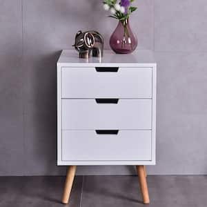 Wood Side End Table Nightstand with 3-Drawers Mid-Century Accent