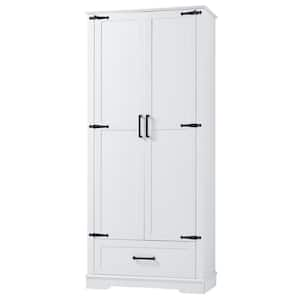 31 in. W x 16 in. D x 69 in. H White Linen Cabinet, Freestanding Bath Storage Cabinet with Drawer and Adjustable Shelf