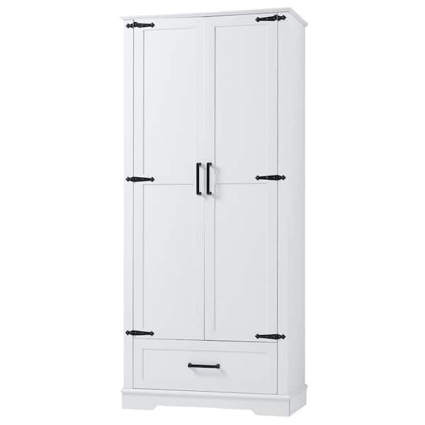 31 in. W x 16 in. D x 69 in. H White Linen Cabinet, Freestanding Bath Storage Cabinet with Drawer and Adjustable Shelf
