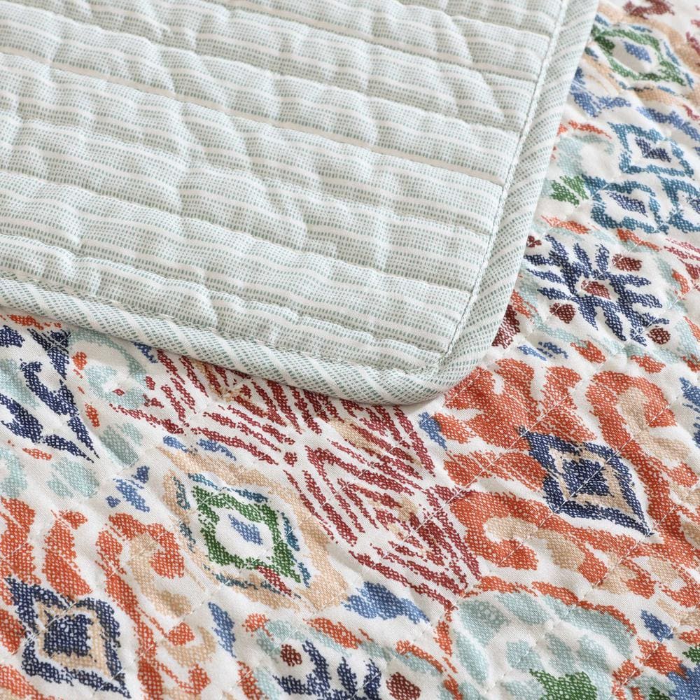 King Size Beige and Jungle Green Cotton Reversible Quilt Set