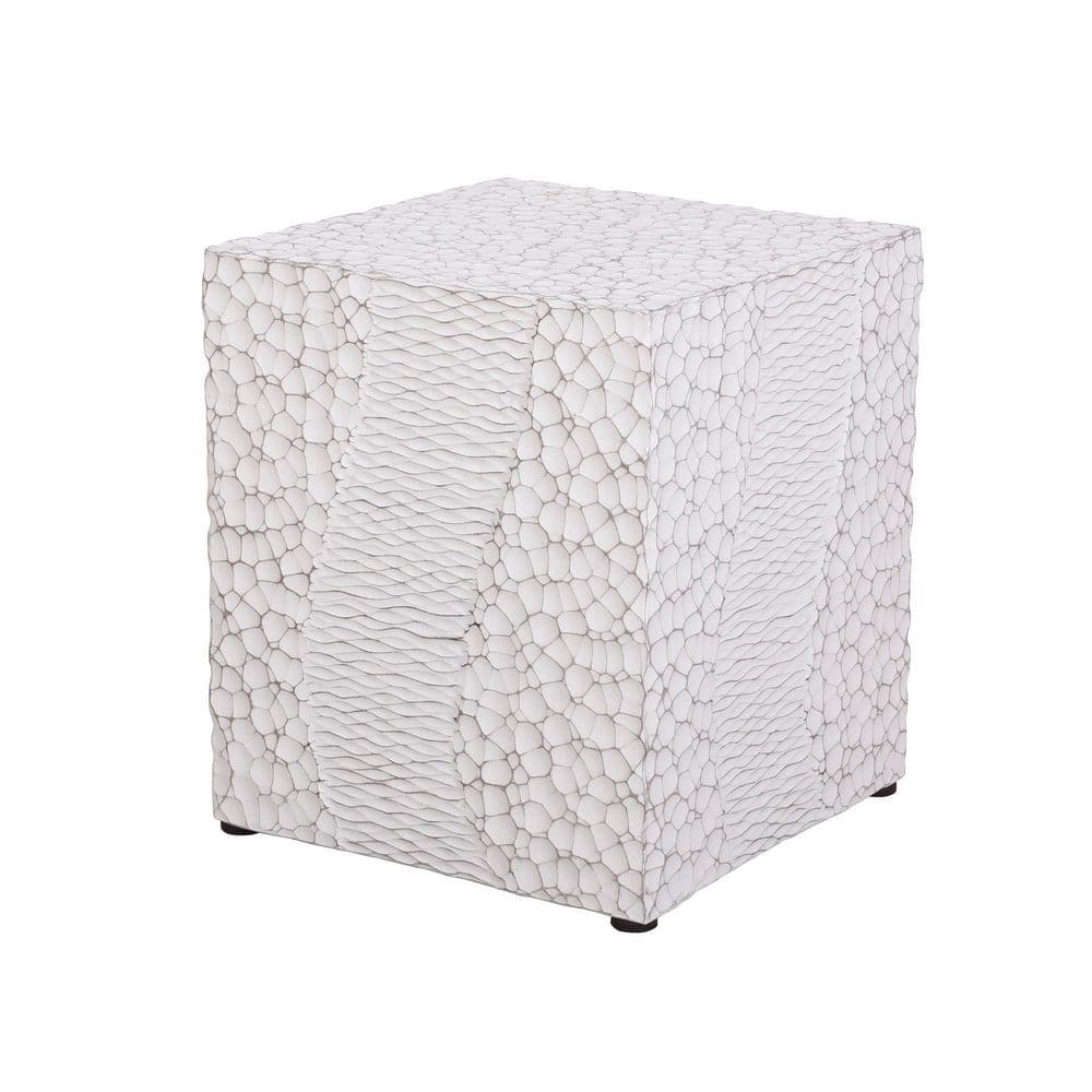 White Rectangular Composite Outdoor Side Table Accent Coffee Table Faux Wood Stump End Table for Garden and Patio