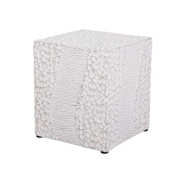 URTR White Rectangular Composite Outdoor Side Table Accent Coffee Table Faux Wood Stump End Table for Garden and Patio