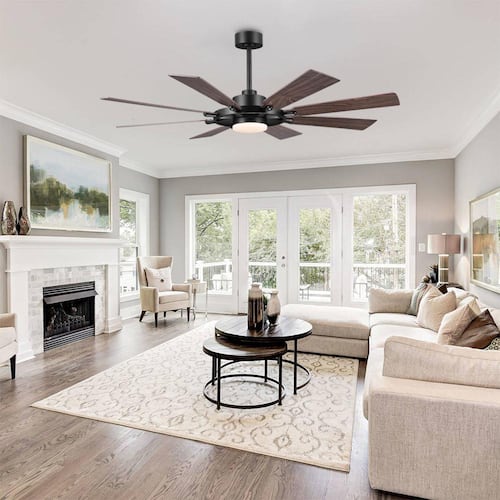 60 in. (5 ft.) 8 Blades LED Indoor Black and Dark Walnut Ceiling Fan with Remote Ceiling Fans With Lights