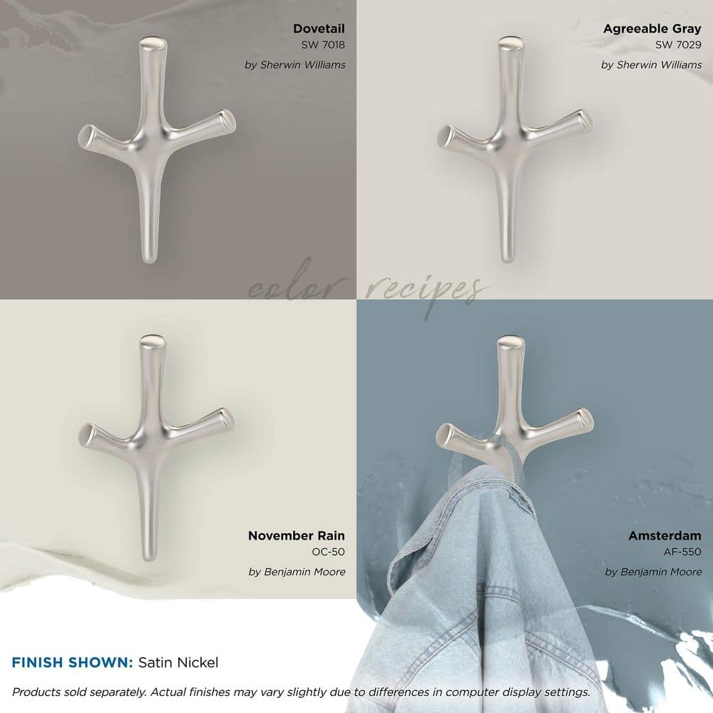 Satin Nickel Triple Prong Decorative Wall Hook