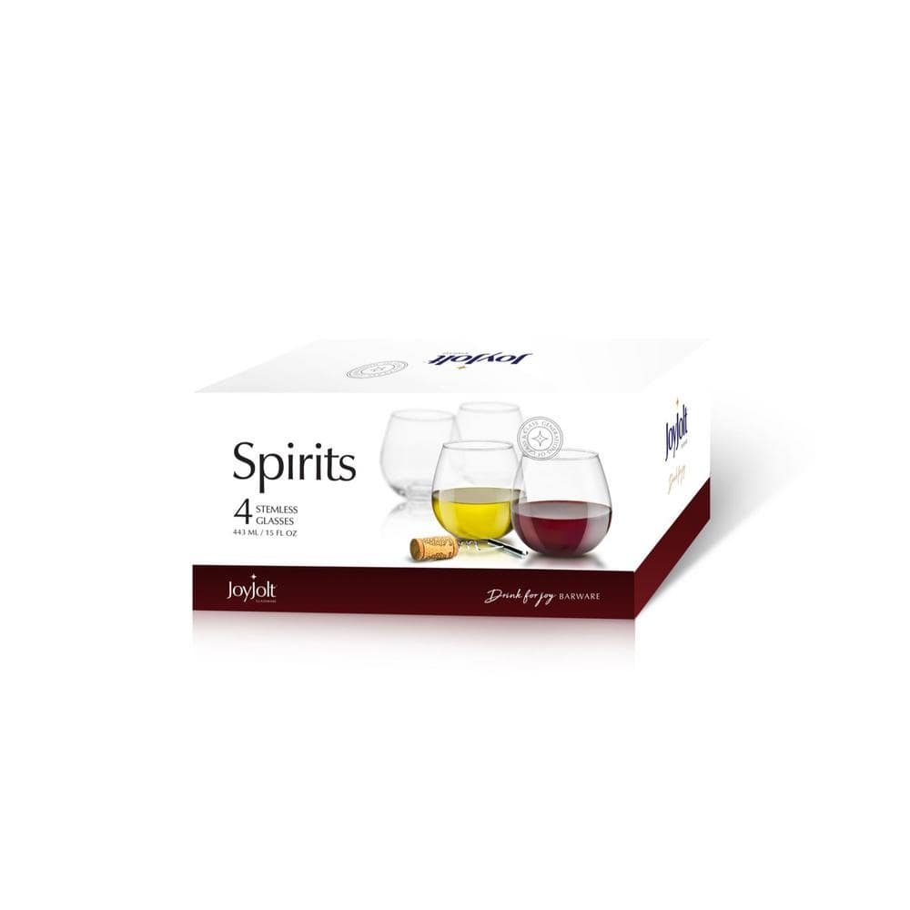 JoyJolt 15oz Clear Stemless Wine Glasses Set of 4