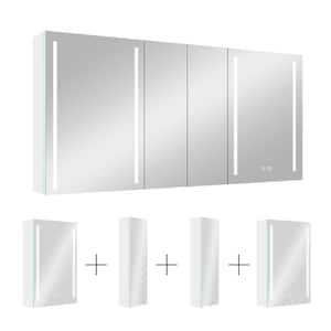 60 in. W x 30 in. H Rectangular Aluminum Medicine Cabinet with Mirror, LED Dimmable Light and 4-Door Cabinets