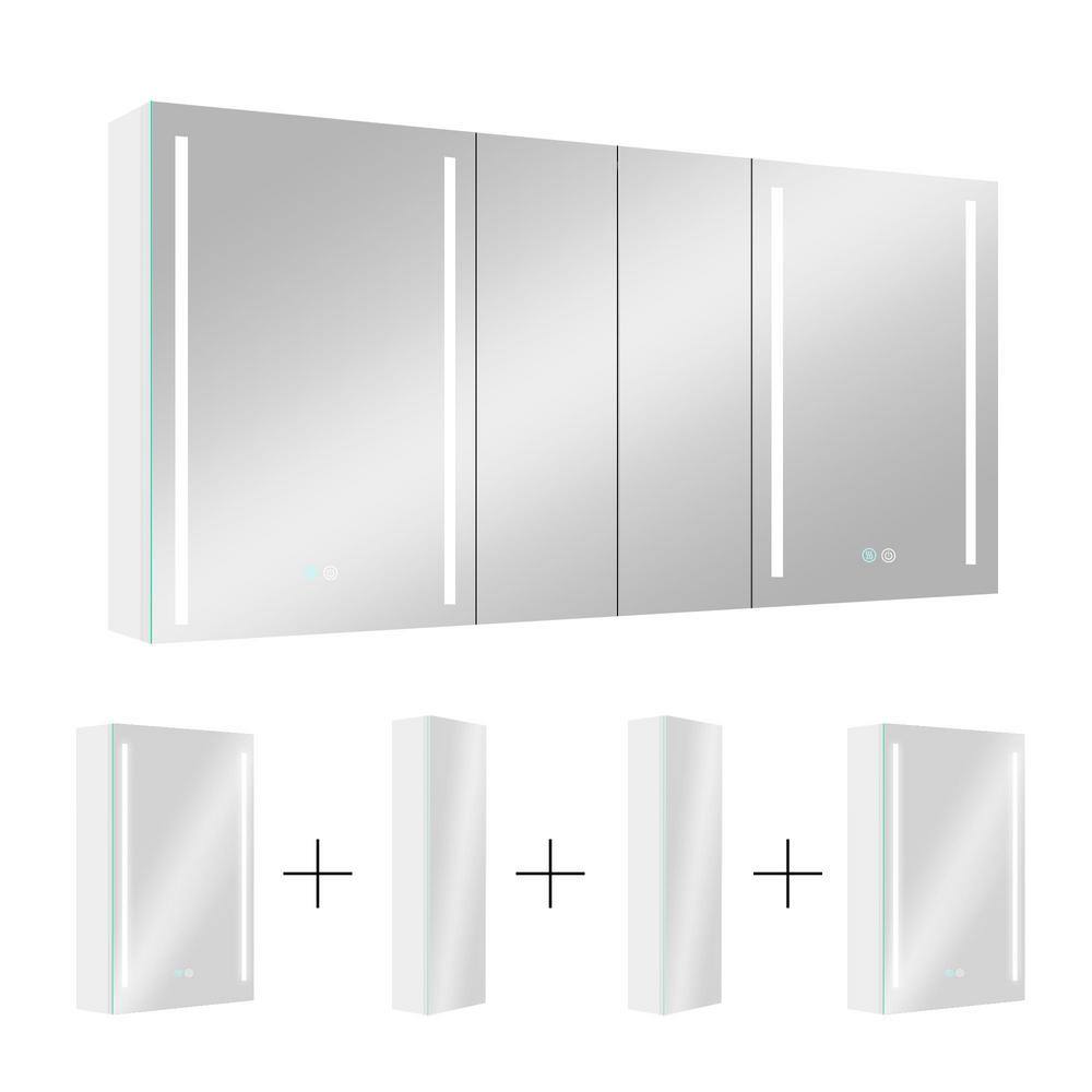 EPOWP 60 in. W x 30 in. H Rectangular Aluminum Medicine Cabinet with Mirror, LED Dimmable Light and 4-Door Cabinets, White-LLRR -  LX-MECA-13-2