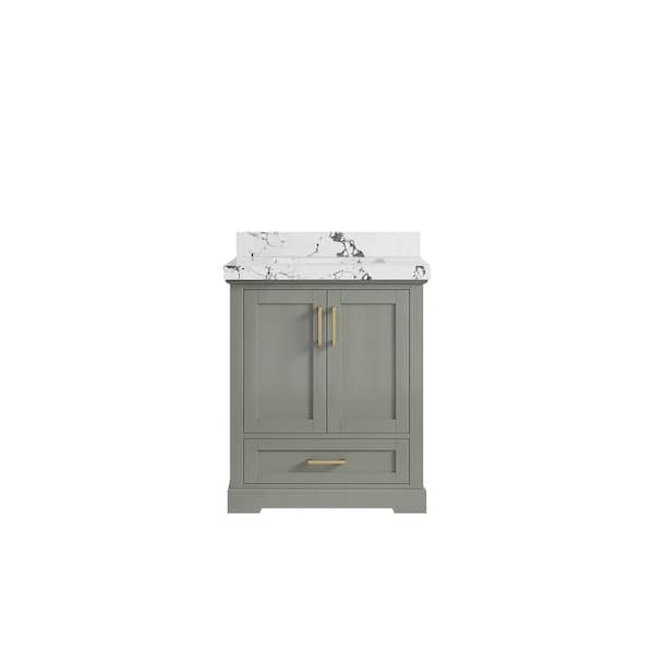 Willow Collections Boston 30 in. Single Sink Freestanding Evergreen Bath Vanity with Viola Night Quatrz Top Unassembled