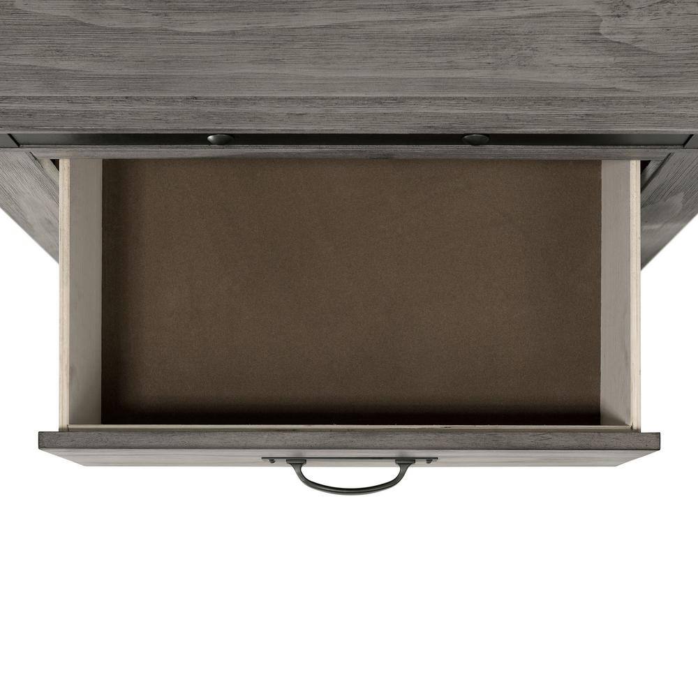 Gray Wood 7-Drawer Dresser with Black Metal Trim