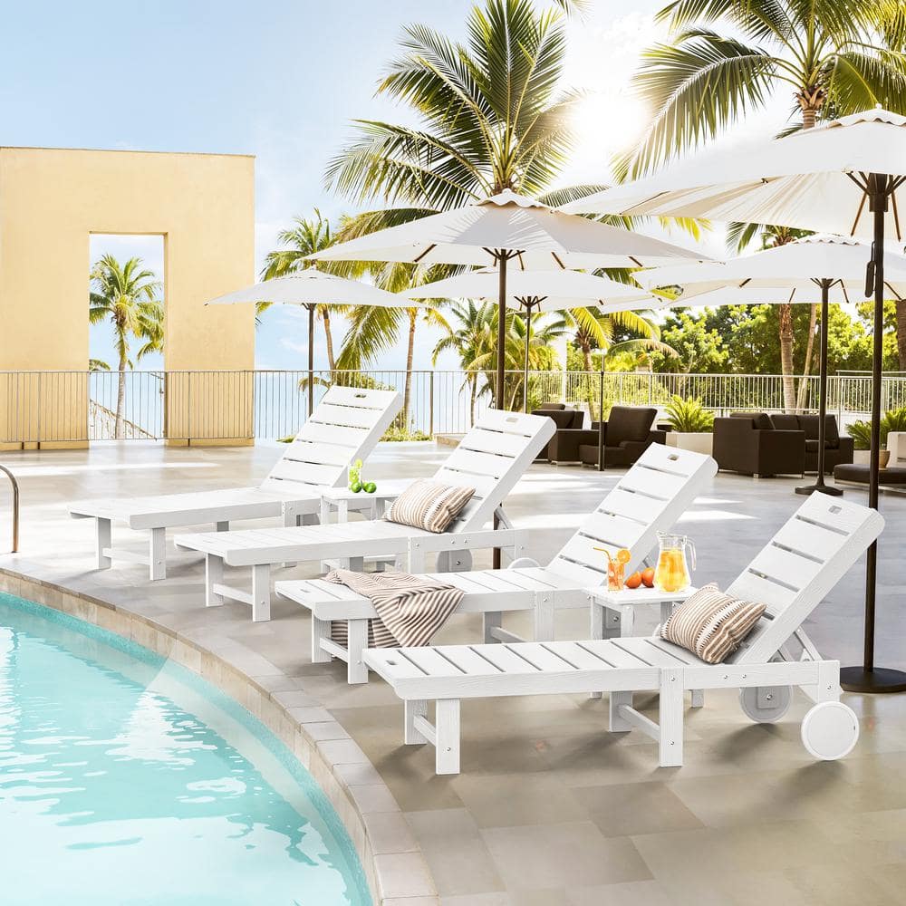 Heli Recycled White Patio Lounge Chair Plastic Stackable Outdoor Chaise Lounge Chair With Table Set of 6 price history on PriceWatchPro