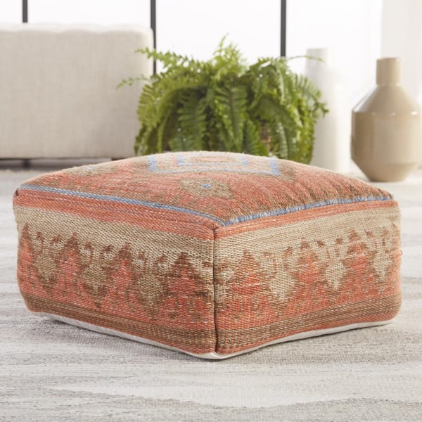 Ember Tribal Orange and Blue Indoor and Outdoor Cuboid Pouf