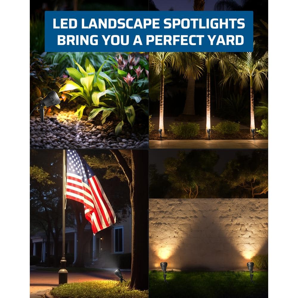 DEWENWILS 120V LED Black Outdoor Spotlight with Color Lenses