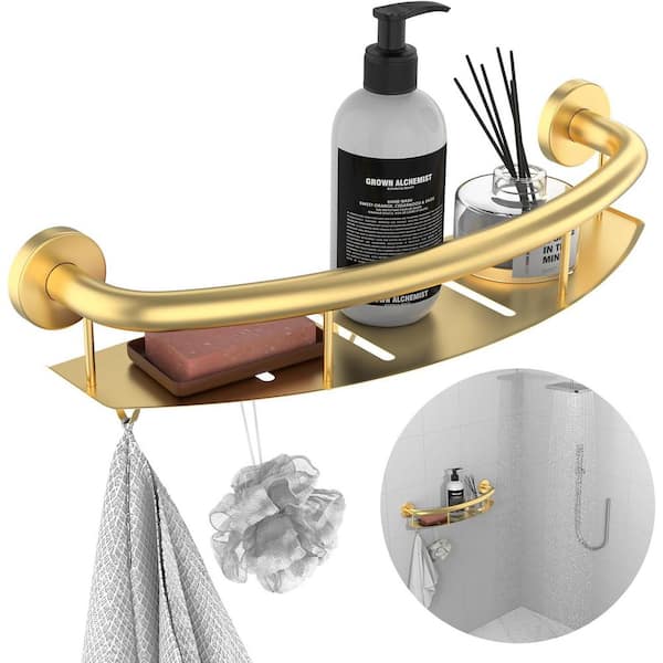 18 in. x 1 in. Concealed Screw Dual Function Safety Grab Bar with Storage Shelf Stainless Steel Gold