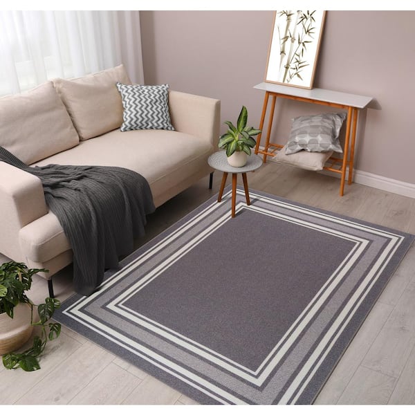 Beverly Rug Indoor Bordered Area Rugs, Non Slip Rubber Backing Modern  Living Room Area Rug, Navy, 2x3 