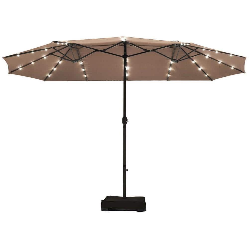 15 ft. Market Double-Sided Solar Crank 36-Lights Base LED Patio Umbrella in Tan price history on PriceWatchPro