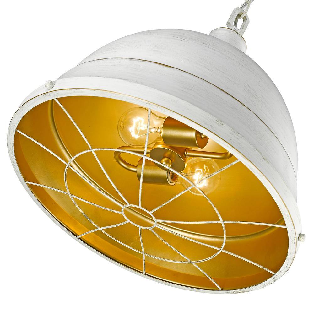 French White Rustic 16.5" Steel Pendant with Gold Accents