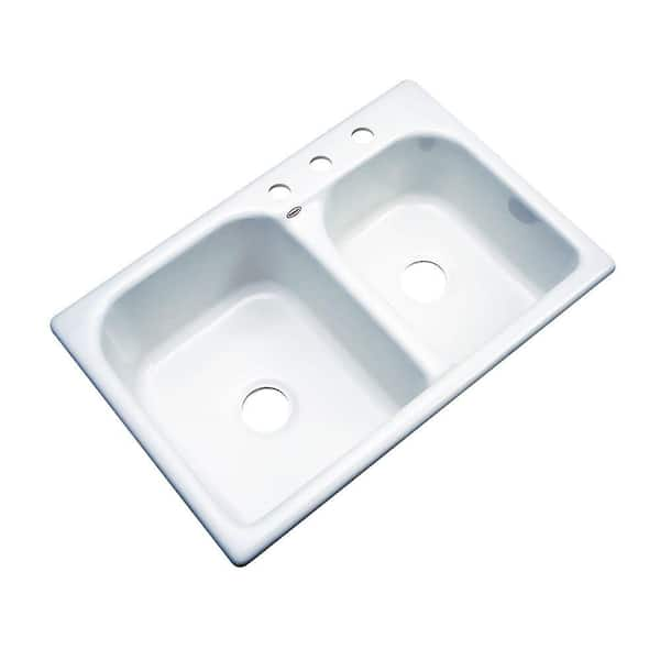 Thermocast Cambridge Drop-In Acrylic 33 in. 3-Hole Double Bowl Kitchen Sink in White