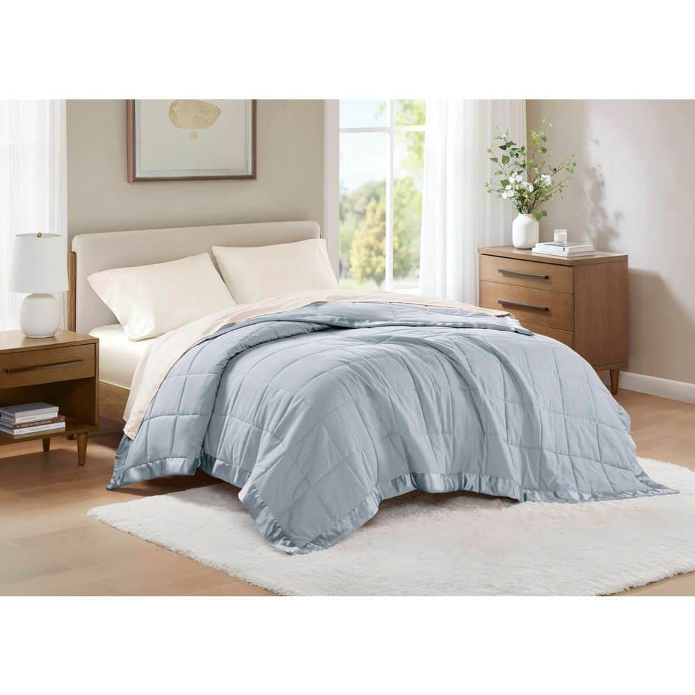 Twin Blue Satin Trim Down Alternative Blanket
