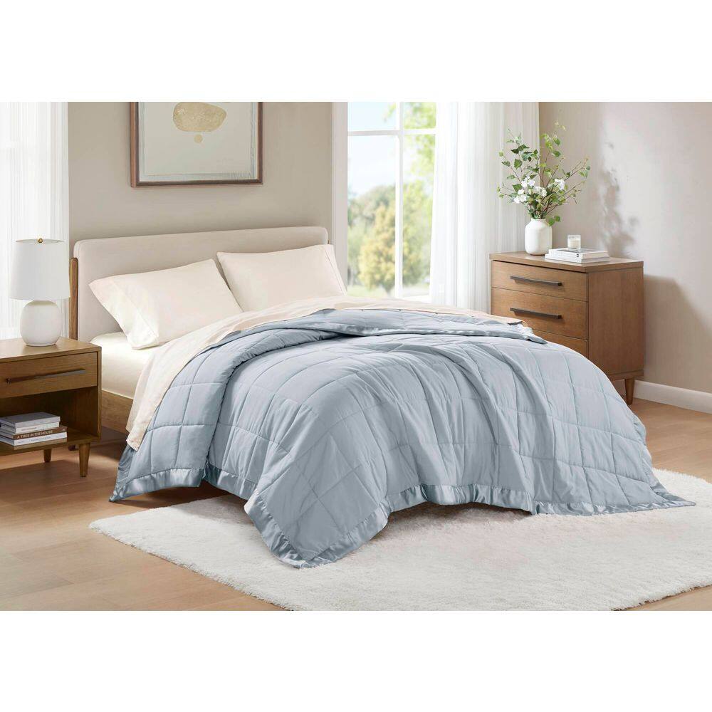 Full Blue Down Alternative Blanket with Satin Trim