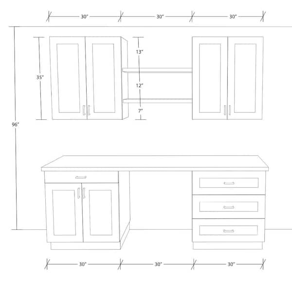 J COLLECTION Bristol 92.5 in. W x 89.5 in. H x 24 in. D Painted Slate Gray Assembled Office Base Cabinet Bundle