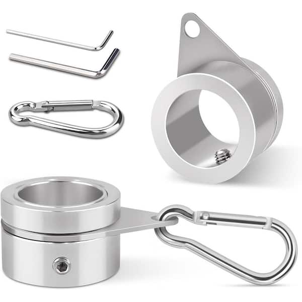 Silver Aluminum Adjustable 1 in. Flag Pole Rings 360 Degree Rotating Mounting Kit with Carabiner 2-Pack