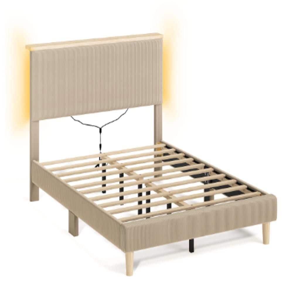 Light Brown Taupe Wood Frame King Size Velvet Upholstered Platform Bed Frame with Storage Headboard and LED Lights price history on PriceWatchPro