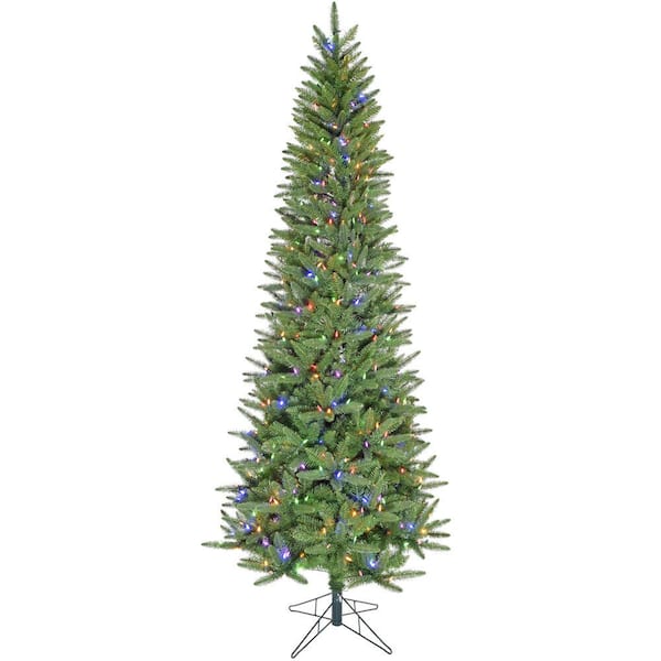Fraser Hill Farm 7.5 ft. Pre-Lit Winter Falls Slim-Silhouette Artificial Christmas Tree with Multi-Color LED Lights and EZ Connect