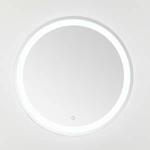 Caspar 30 in. W x 30 in. H Aluminum Round Modern Silver/White LED Wall Mirror