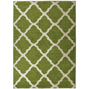 Shaggy Soho Green 3 ft. x 5 ft. Trellis Synthetic Rectangle Area Rug