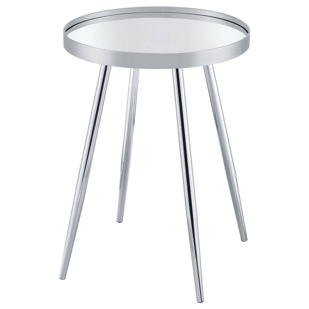 Chrome Round Metal and Glass Mirrored End Table