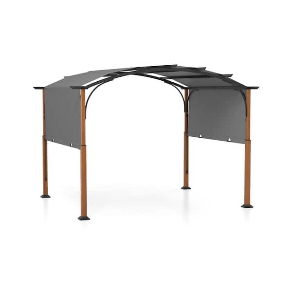 ANGELES HOME 10 ft. x 12 ft. Gray Outdoor Retractable Pergola with Retractable Canopy for Patio