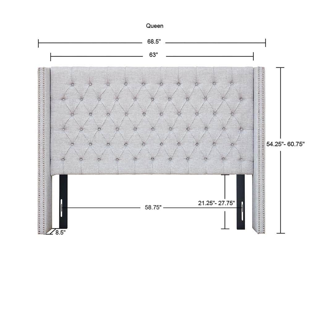 Gray Tufted Upholstered Wingback Queen Headboard