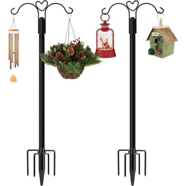 FAWEY TRED INC 76 in. Heavy Duty Metal Bird Feeder Pole Shepherds Hooks, Hanging Plant Stand with 5 Base Prongs(2-Pack)