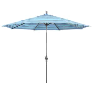 11 ft. Hammertone Grey Aluminum Market Patio Umbrella with Crank Lift in Dolce Oasis Sunbrella