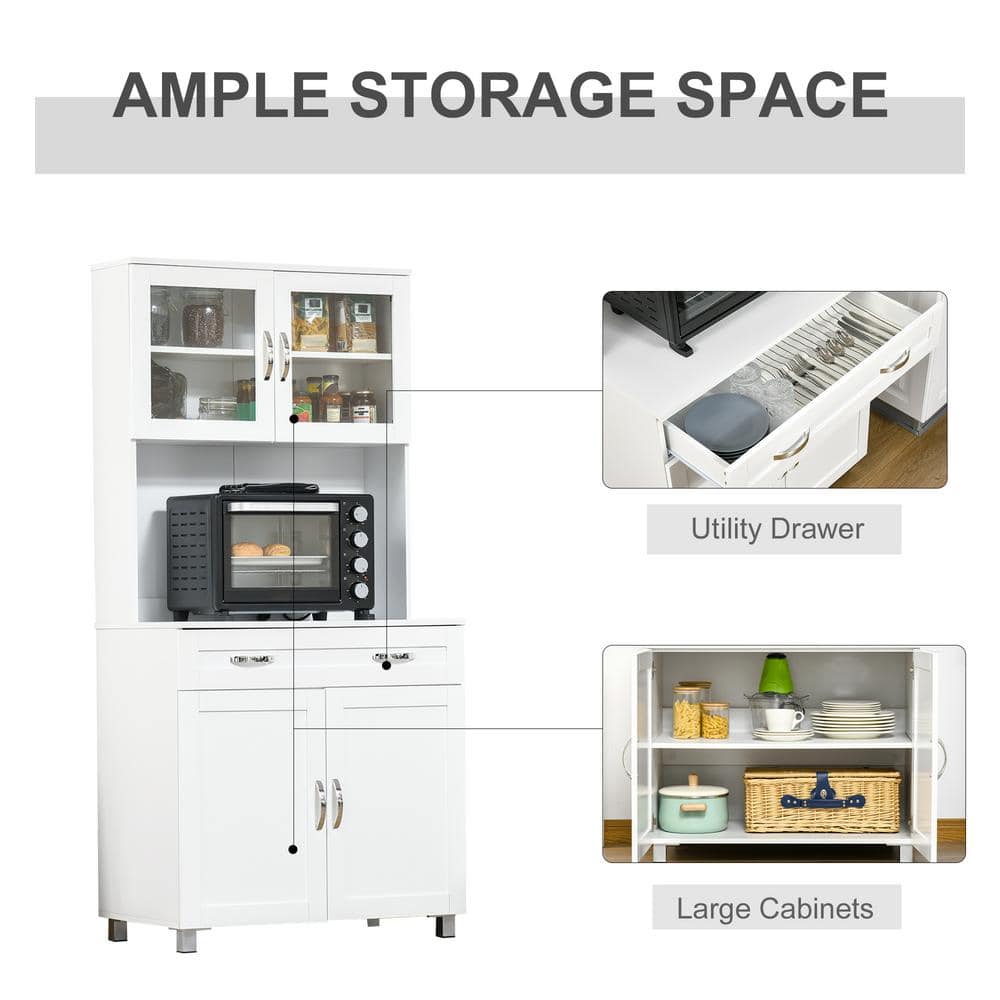 Modern White Kitchen Hutch with Glass Doors and Ample Storage