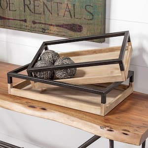 Ross Natural Solid Wood with Black Iron Nesting Trays (Set of 2)