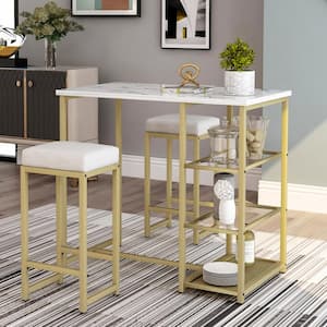 3 PCS Round Pub Table Adjustable Swivel Bar Stool PU Leather Set Dining Kitchen 