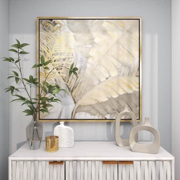 1- Panel Leaf Palm Framed Wall Art with Gold Frame 40 in. x 40 in.