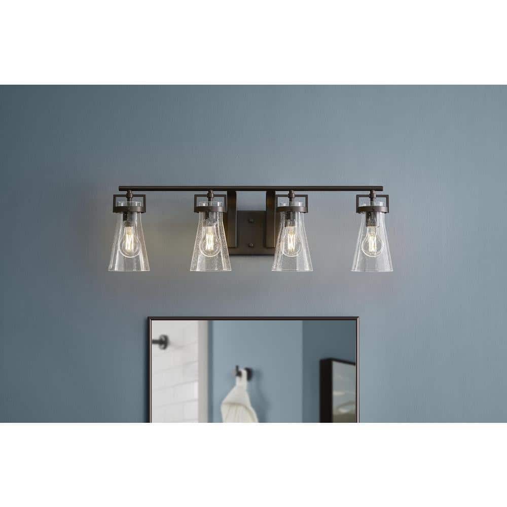 Clermont 30.75 in. 4-Light Matte Black Bathroom Vanity Light with Seeded Glass Shades price history on PriceWatchPro