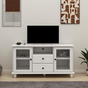 White MDF Wood 47.24 in. Buffet with Adjustable Shelves, TV Cabinet, Glass Doors