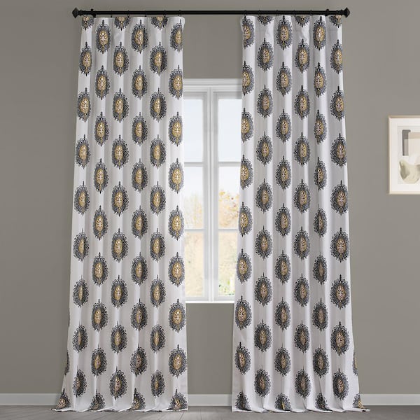 Exclusive Fabrics & Furnishings Mayan Gold Printed Cotton Twill 50 in. W x 108 in. L Rod Pocket Room Darkening Curtain (1 Panel)