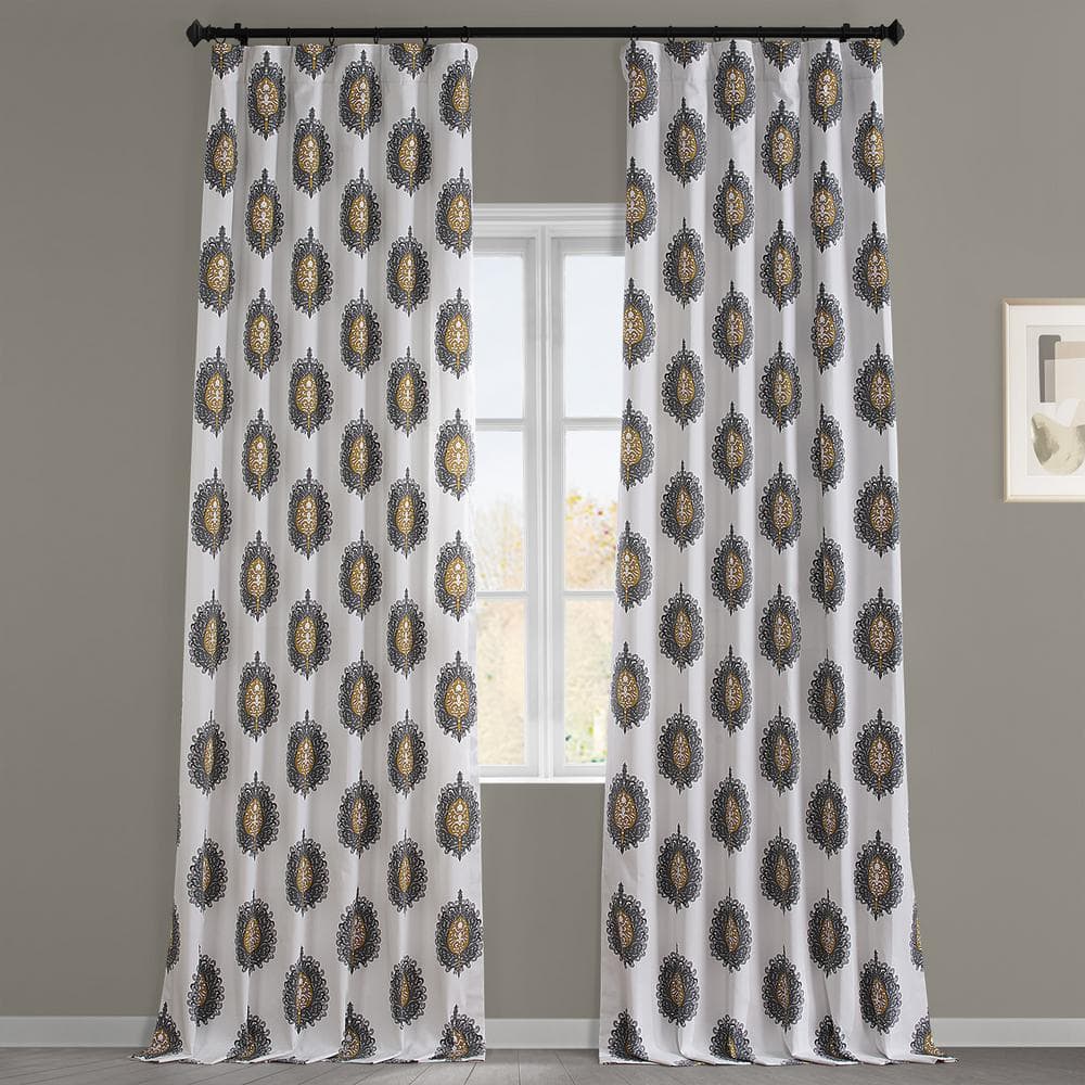 Mayan Gold Printed Cotton Twill Room Darkening Curtain Panel
