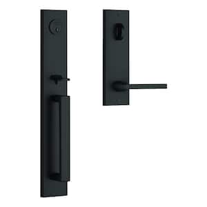 Satin Black Santa Cruz Egress Single Cylinder Door Handleset with Right-Hand Square Contemporary Handle