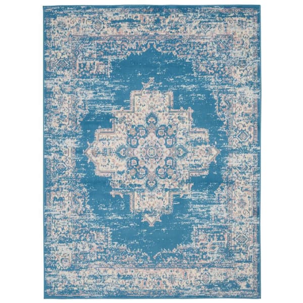 Nourison Grafix Blue 5 ft. x 7 ft. Persian Medallion Transitional Area Rug