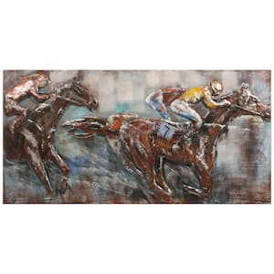 60 in. x 30 in. "Race Day" Mixed Media Iron Hand Painted Dimensional Wall Art