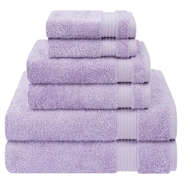 American Soft Linen Premium Quality 100% Cotton 6-Piece Bath Towel Set, Lilac